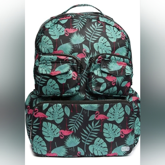 Lug Puddle Jumper Flamingo Palm Print Packable Backpack Multipurpose Travel - Picture 3 of 6
